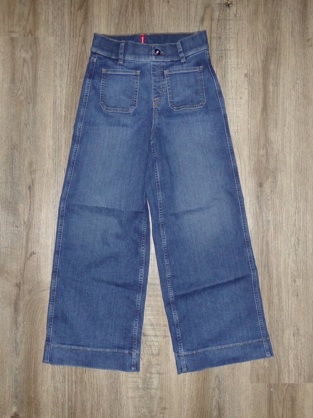 SPANX CROP WIDE LEG JEANS PATCH POCKETS SZ XS